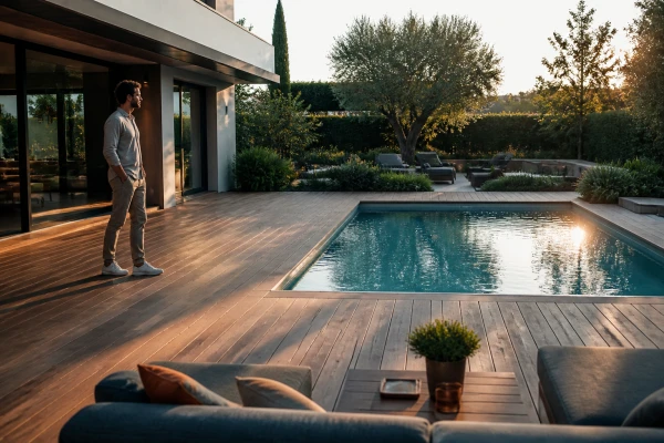 Conception terrasse bois autour piscine Herbignac